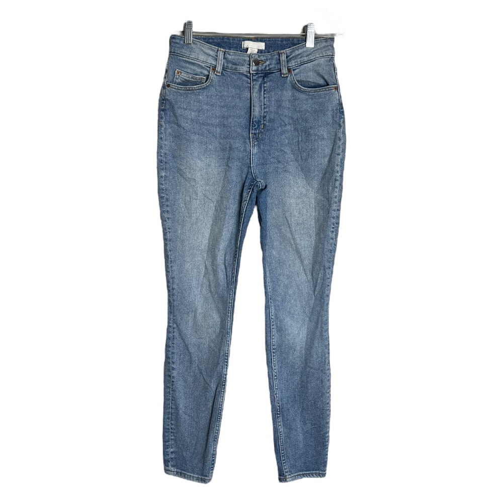 H&M High Rise Skinny Jeans Light Wash Fading Whiskering Ankle Length